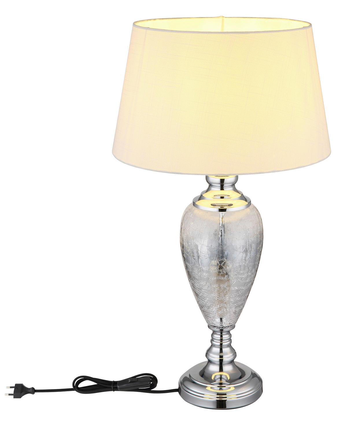 GLOBO Tischleuchte LEILA 24143W Chrom klar weiß Textil Metall Glas H/D: ca. 66x38 cm E27 1 Brennstellen LEILA - klar/weiß (38,00/66,00cm) - GLOBO