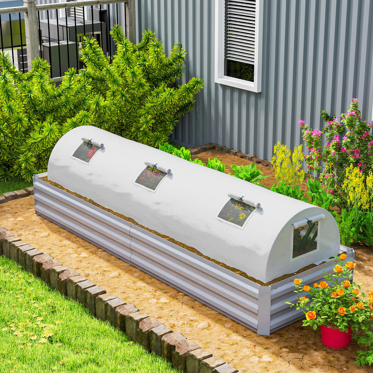 Outsunny Gewächshaus B/H/L: ca. 80x45x300 cm Gewächshaus - weiß (300,00/80,00/45,00cm) - Outsunny