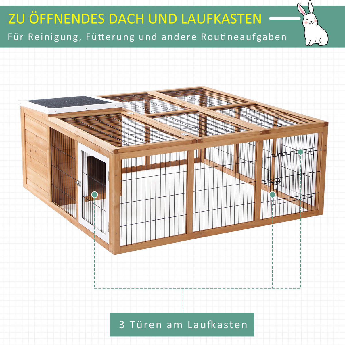 PawHut Stall natur Holz B/H/L: ca. 120x123x52 cm Kaninchenstall - natur (52,00/120,00/123,00cm) - PawHut