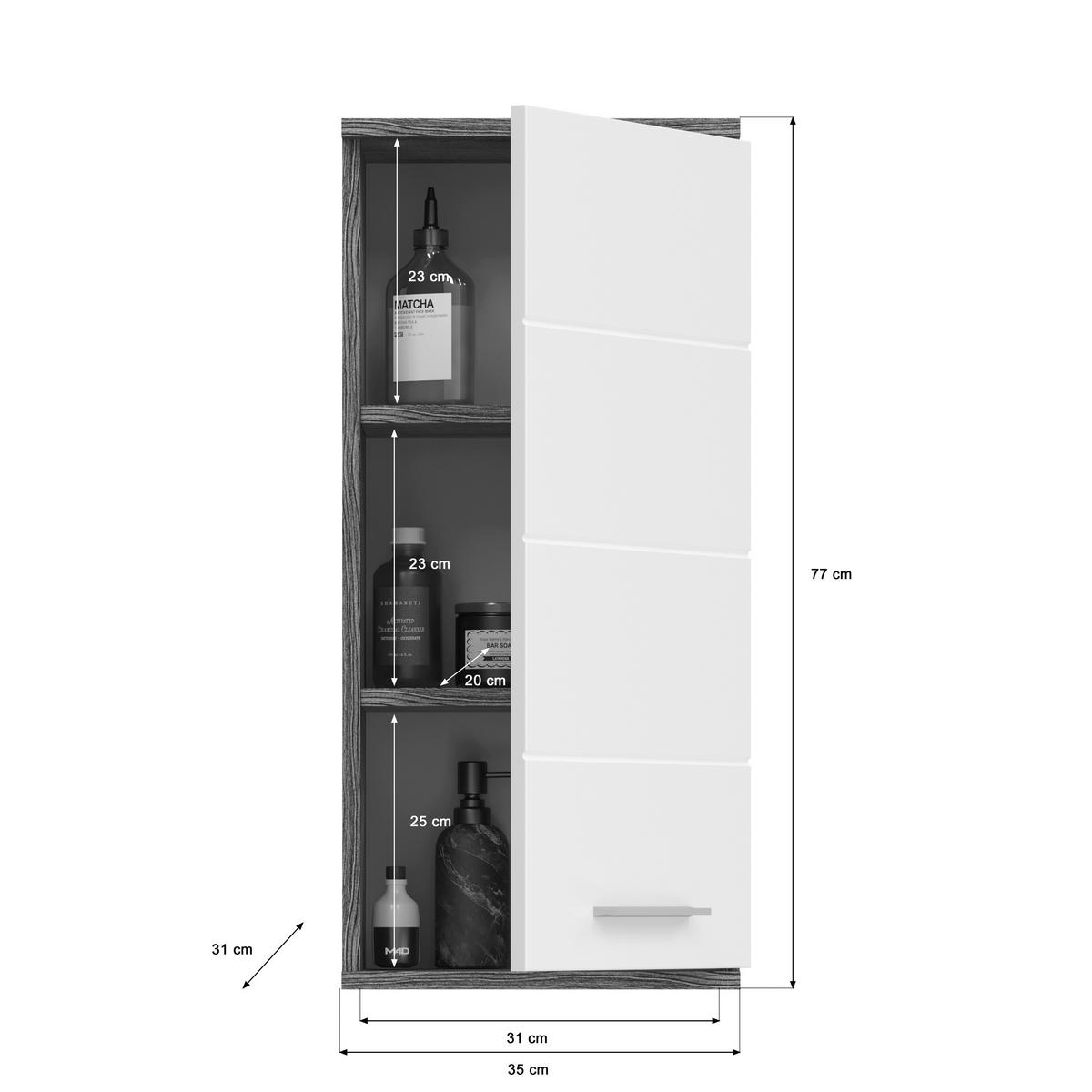 Hängeschrank BLAKE Rauchsilber Nachbildung weiß Hochglanz B/H/T: ca. 35x77x25 cm BLAKE - weiß (35,00/77,00/25,00cm) - xonox.home