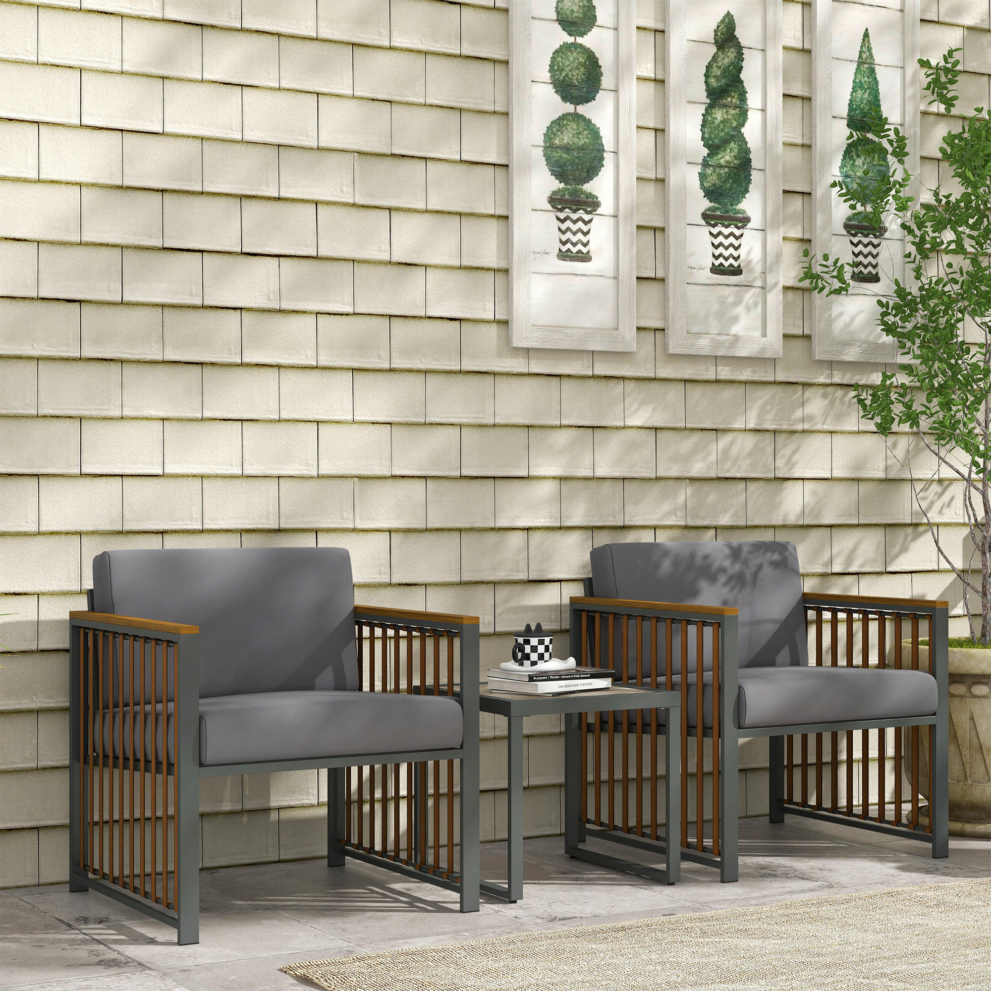 Outsunny Sitzgruppe grau Polyrattan B/H/L: ca. 68x66x68 cm Rattan-Gartenmöbelset - braun/grau (68,00/68,00/66,00cm) - Outsunny