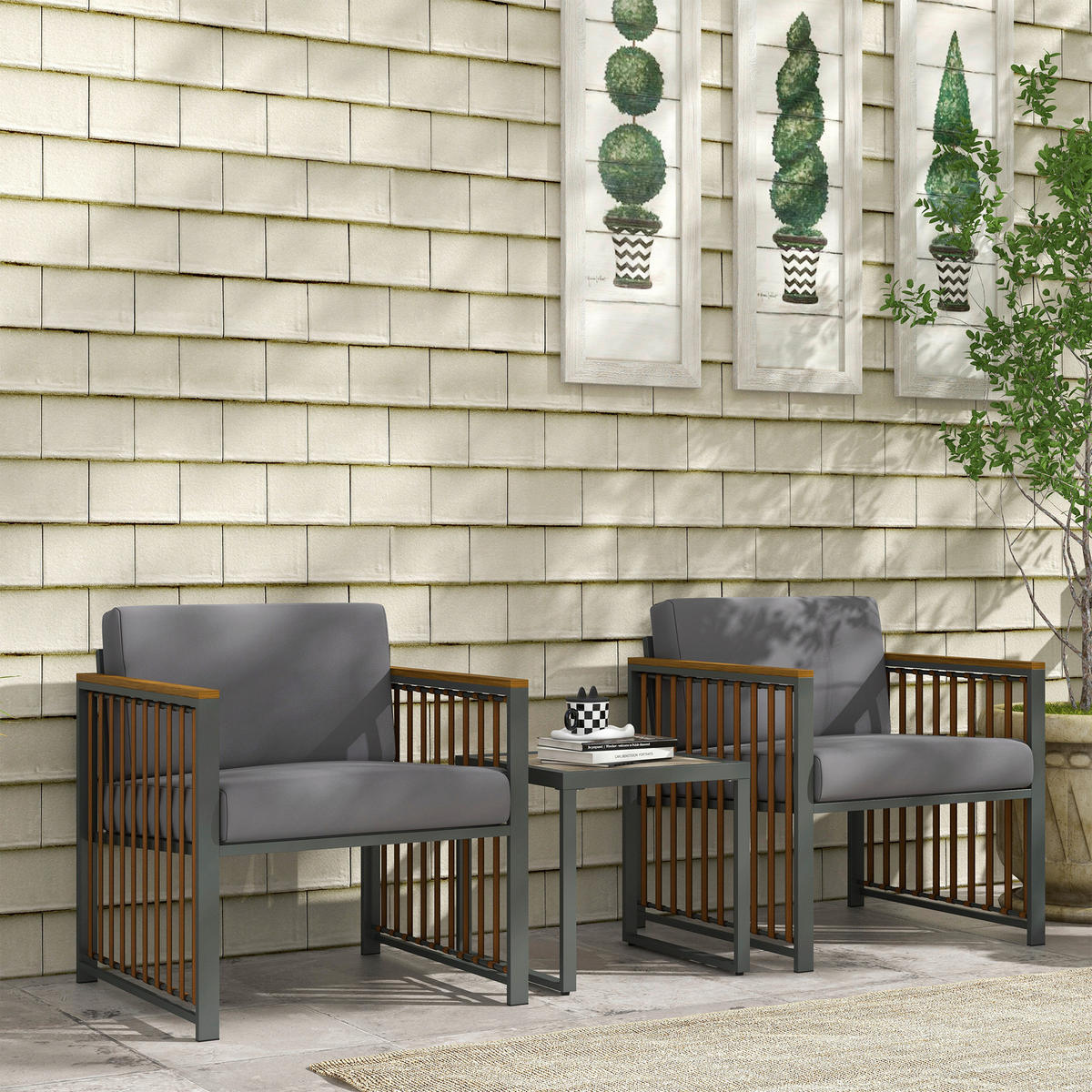 Outsunny Sitzgruppe grau Polyrattan B/H/L: ca. 68x66x68 cm Rattan-Gartenmöbelset - braun/grau (68,00/68,00/66,00cm) - Outsunny