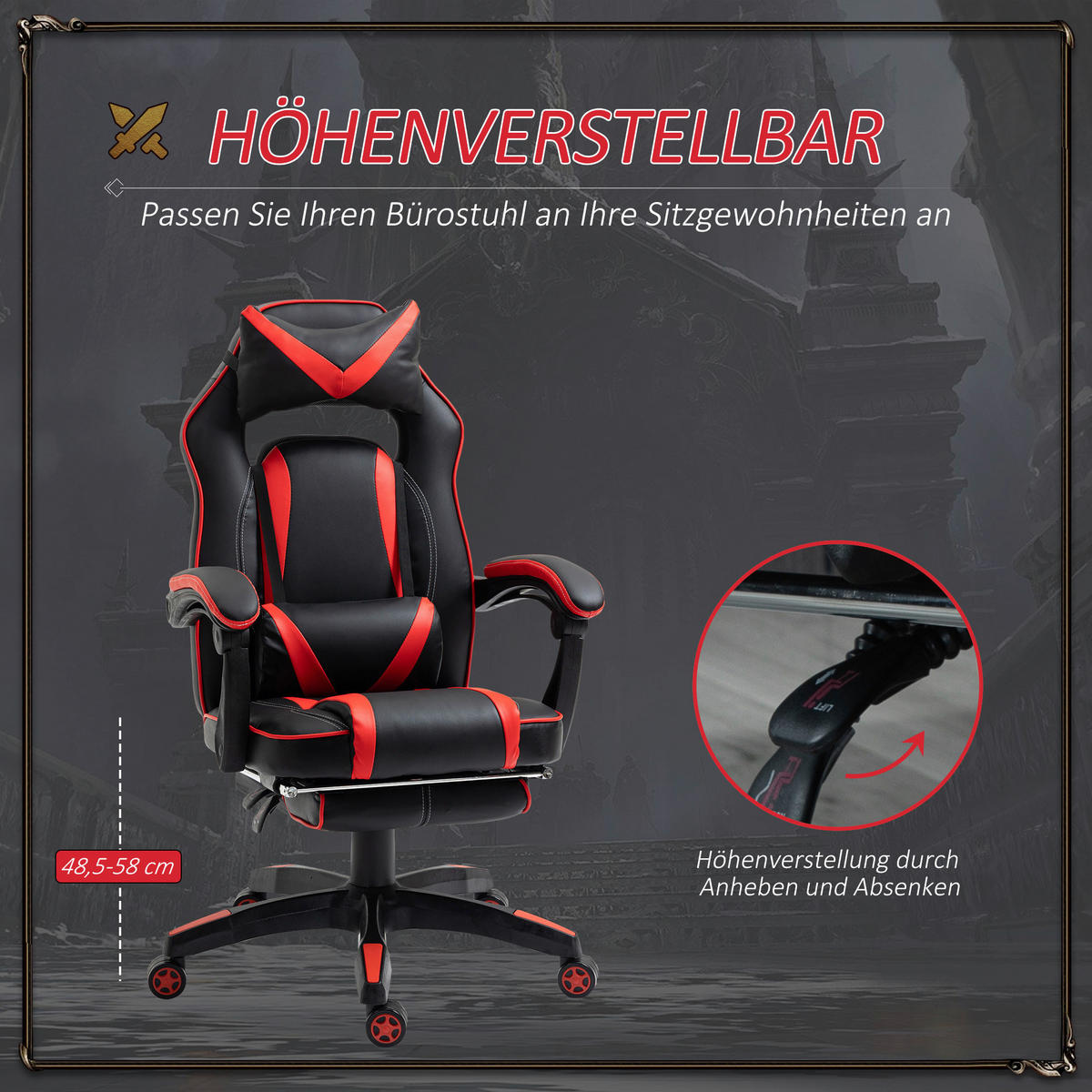 Gaming-Sessel 921-120RD rot schwarz 921-120RD - rot/schwarz (65,00/114,00/64,00cm) - Vinsetto