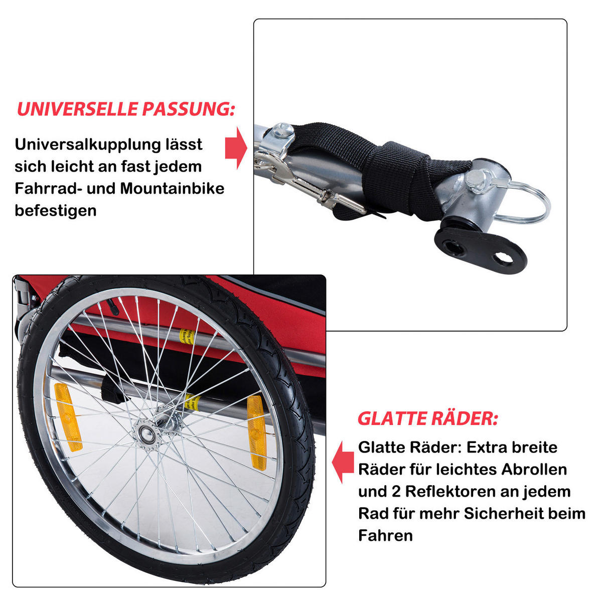 PawHut Fahrradanhänger 20 Zoll schwarz schwarz B/H/L: ca. 75x64x135 cm Radanhänger f. Hunde B4-0003 - rot/schwarz (135,00/75,00/64,00cm) - PawHut
