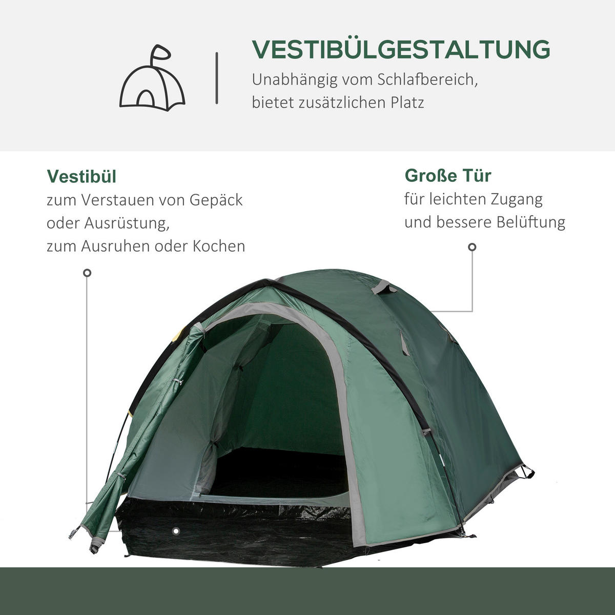 Outsunny Campingzelt grau Polyester B/H/L: ca. 183x130x325 cm Campingzelt - grau (325,00/183,00/130,00cm) - Outsunny