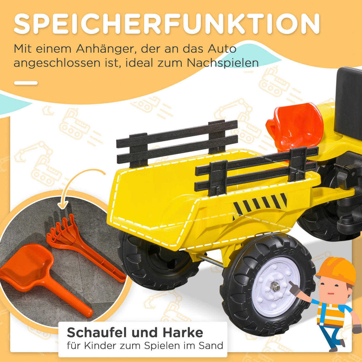 HOMCOM Kinder-Fahrzeug gelb B/H/L: ca. 42x133x51 cm Trettraktor - gelb (51,00/42,00/133,00cm) - HOMCOM