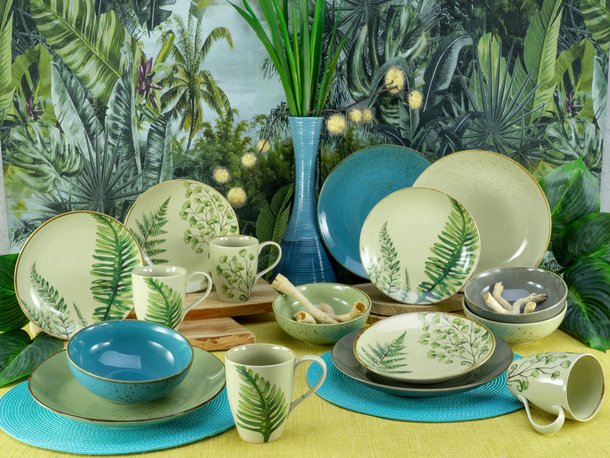 CreaTable Kombiservice Nature Collection Botanica grün Keramik 16 tlg. Nature Collection Botanica - grün - CreaTable