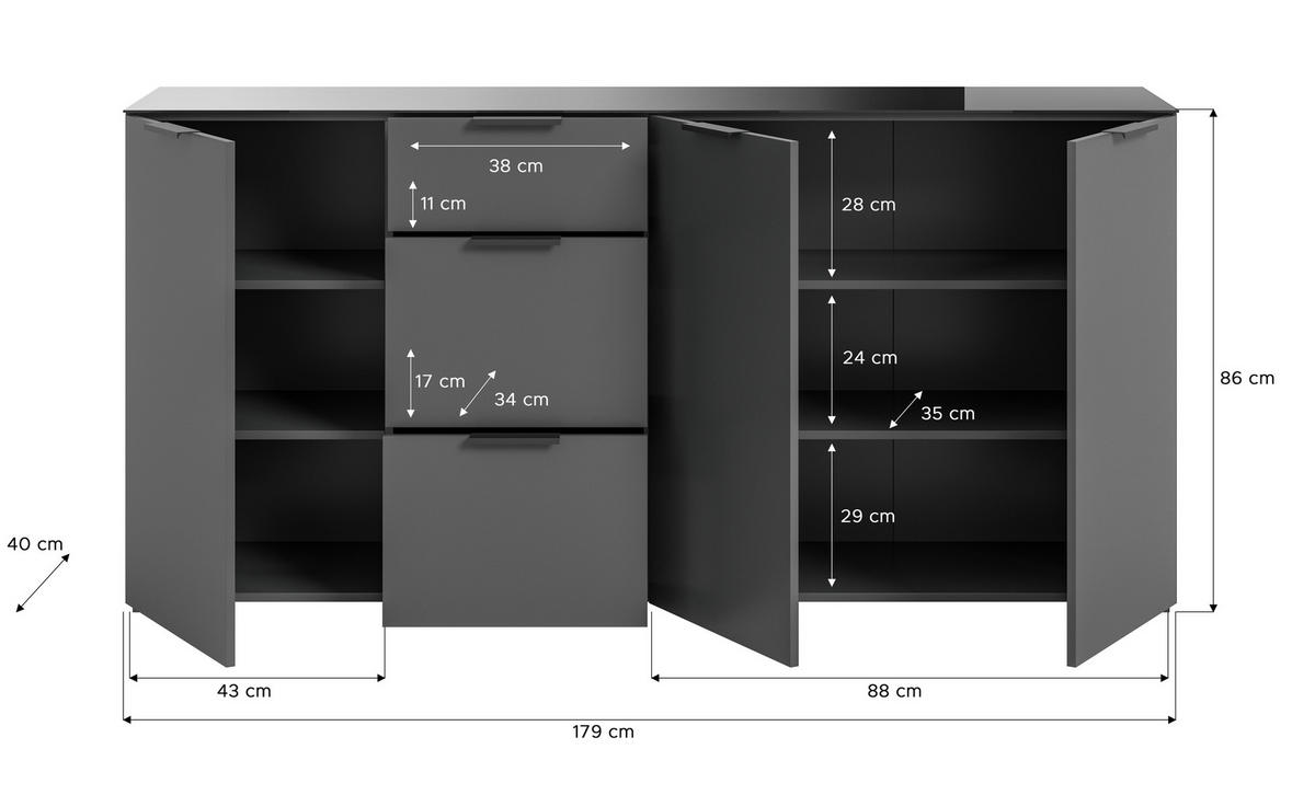 Kommode Ray anthrazit B/H/T: ca. 179x86x40 cm Ray - anthrazit (179,00/86,00/40,00cm) - xonox.home