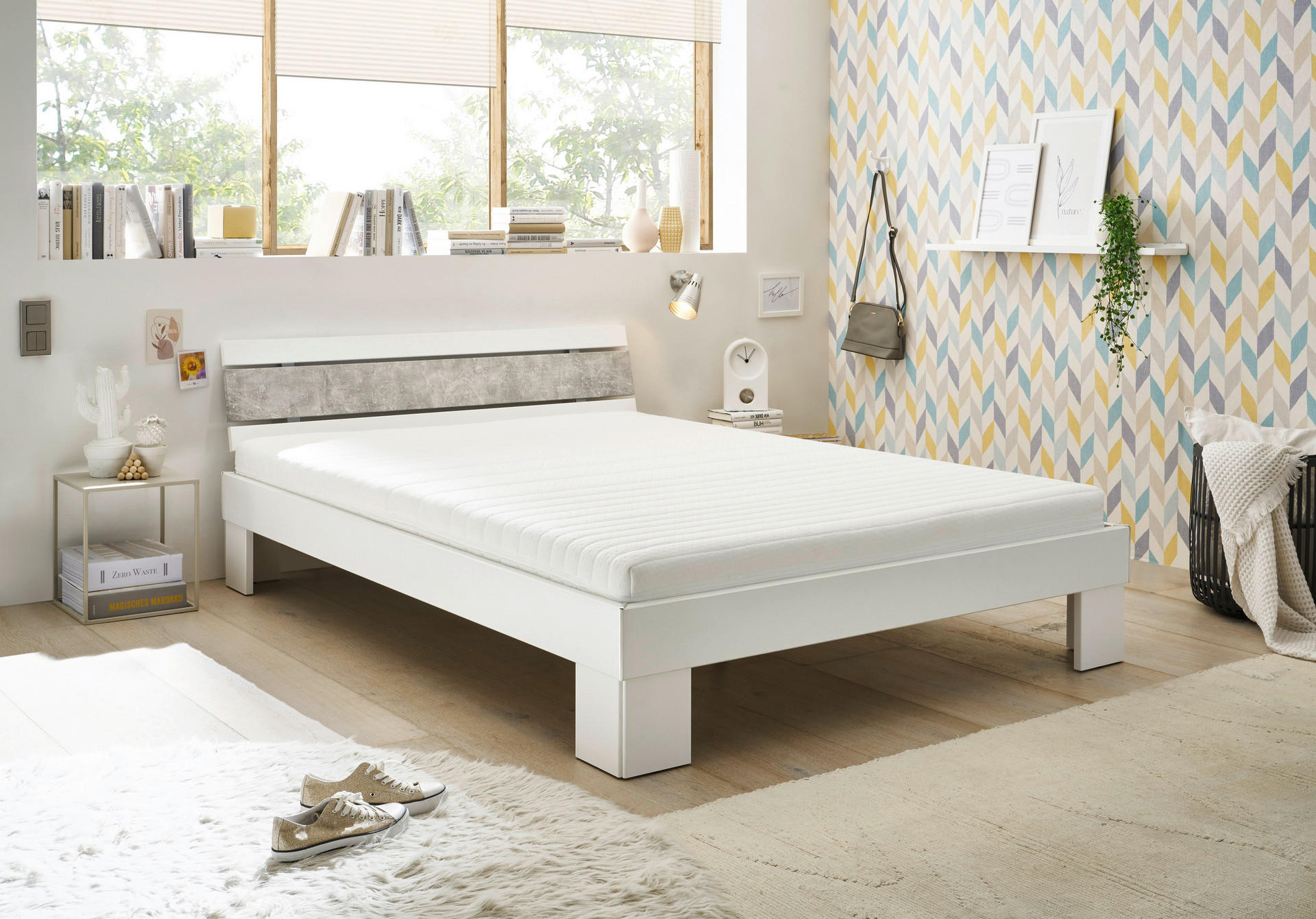 Futonbett Lyon weiß Beton Optik Liegefläche B/L: ca. 140x200 cm Lyon - Beton/weiß (146,00/69,00/211,00cm)