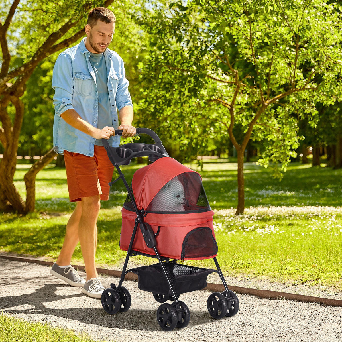 PawHut Hunde-Zubehör rot Polypropylen B/H/L: ca. 45x67x96 cm Hundewagen - rot (96,00/45,00/67,00cm) - PawHut