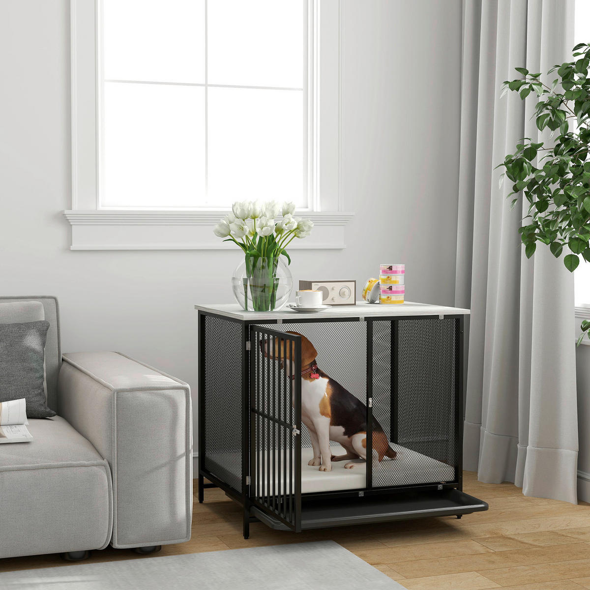 PawHut Hundekäfig grau Stahl B/H/L: ca. 55x71x80 cm Hundekäfig - schwarz/grau (80,00/55,00/71,00cm) - PawHut