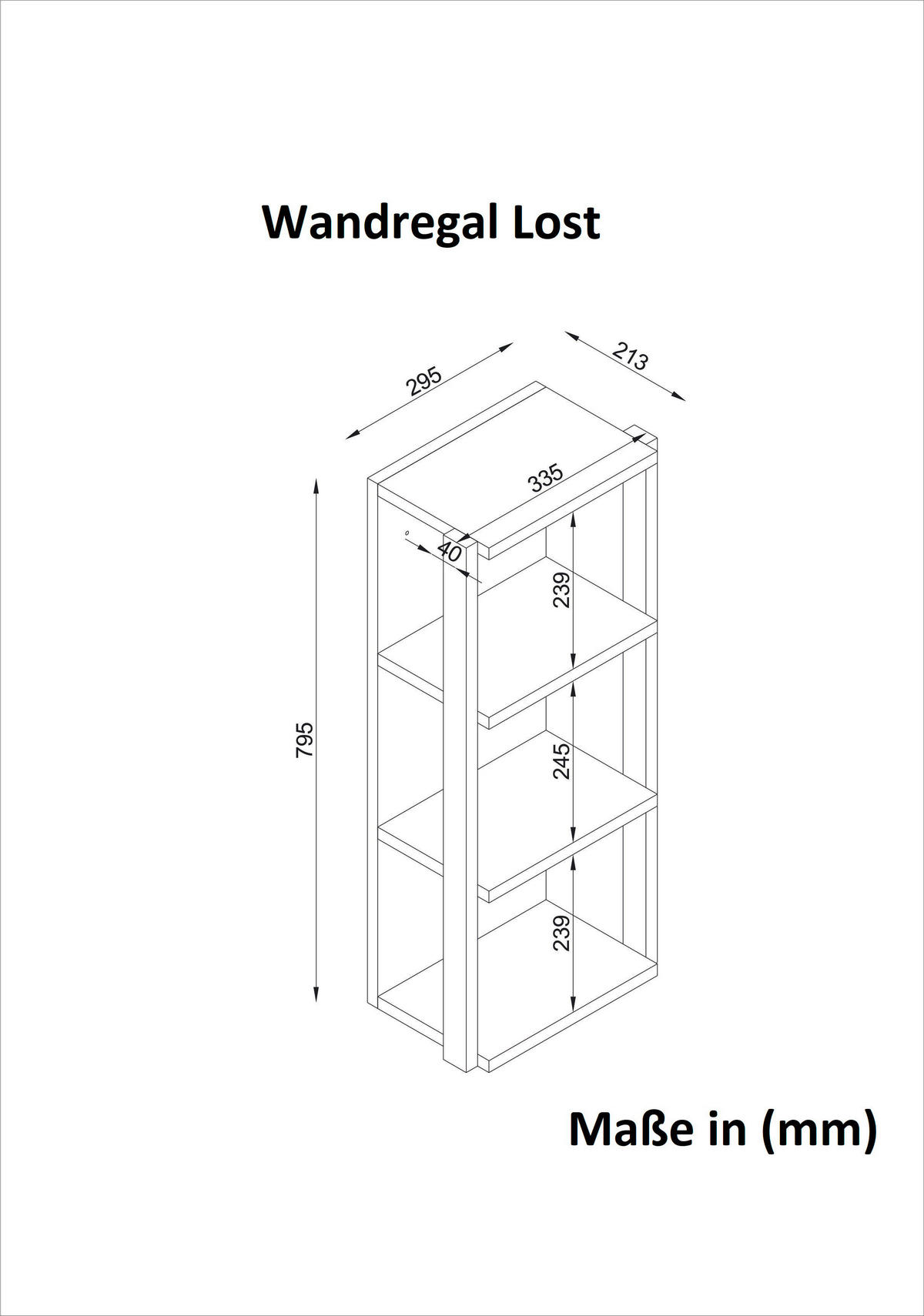 Wandregal Lost walnuss Nachbildung B/H/T: ca. 30x80x21 cm Lost - walnuss (30,00/80,00/21,00cm) - moebel17