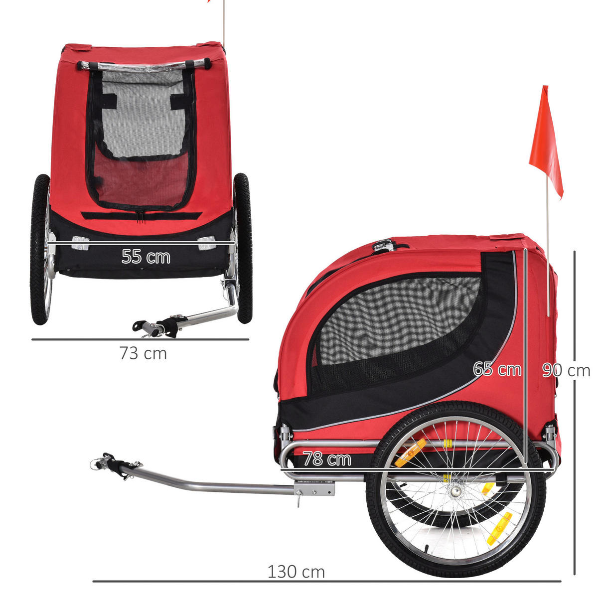 PawHut Fahrradanhänger 20 Zoll schwarz schwarz B/H/L: ca. 75x64x135 cm Radanhänger f. Hunde B4-0003 - rot/schwarz (135,00/75,00/64,00cm) - PawHut