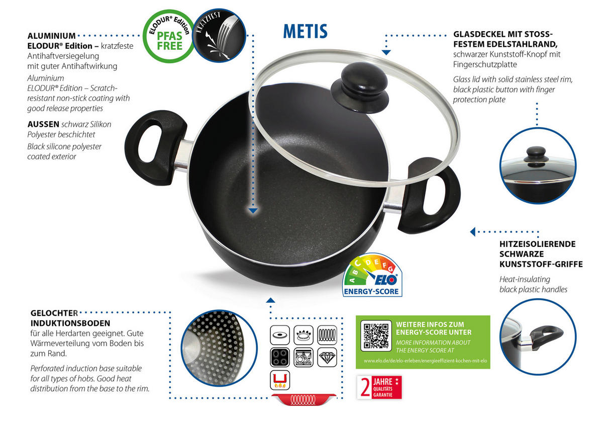 ELO Basic Topf schwarz Aluminium Topf_Metis 20cm - schwarz - ELO Basic