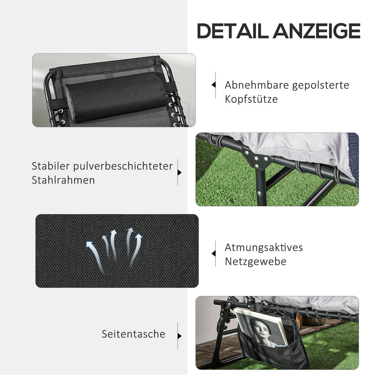 Outsunny Sonnenliege hellgrau Stahl B/H/L: ca. 189x32,5x58 cm Sonnenliege - hellgrau (58,00/189,00/32,50cm) - Outsunny