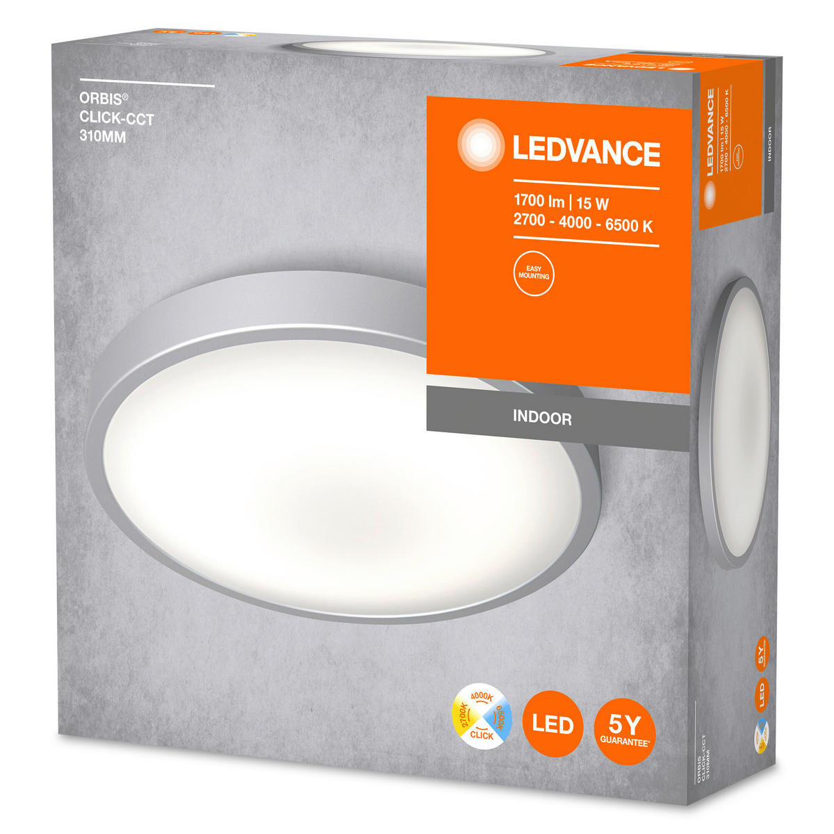 LEDVANCE LED-Wand-/Deckenleuchte Orbis 651739 silber weiß Aluminium Kunststoff H/D: ca. 8x31 cm Orbis Click-CCT - weiß/silber (31,00/8,00cm) - LEDVANCE