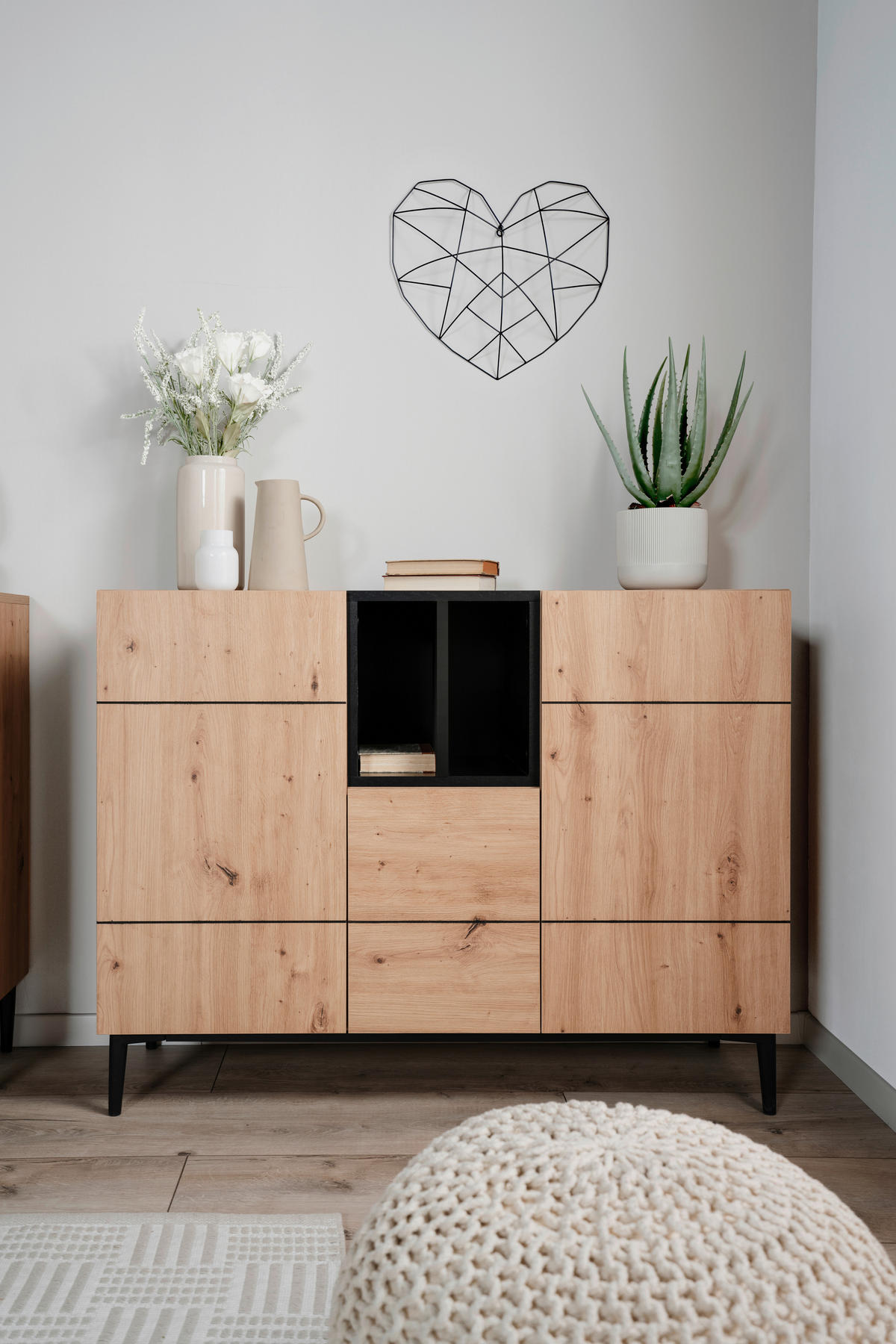 Kommode Nola Eiche Artisan Nachbildung schwarz B/H/T: ca. 120x90x42 cm Nola - Eiche/schwarz (120,00/90,00/42,00cm)