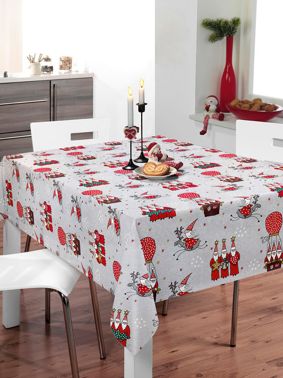 Milano Abwaschbarer Tischbelag Wichtel rot B: ca. 140 cm Wichtel - rot/Silbergrau (140,00cm) - Milano