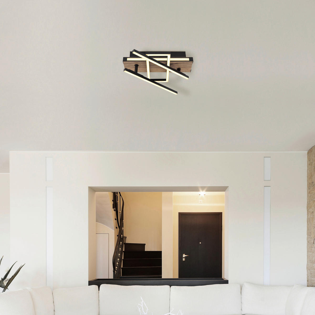 GLOBO LED-Deckenleuchte 67299D2 dunkelbraun mattschwarz Metall MDF Kunststoff B/H/T: ca. 46x12x68 cm COLLI - dunkelbraun/mattschwarz (46,00/12,00/68,00cm) - GLOBO