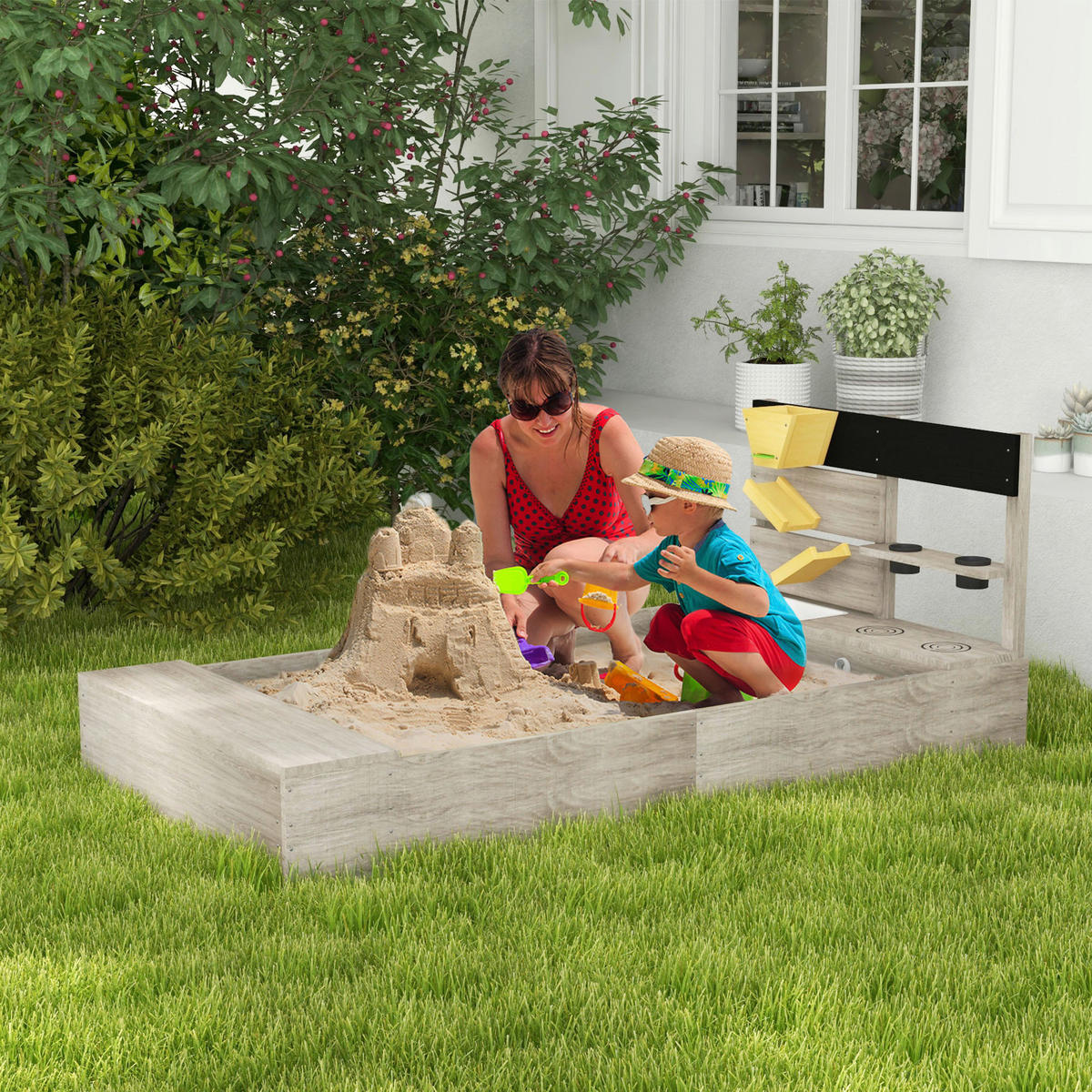 Outsunny Sandkasten grau Sandkasten - grau - Outsunny