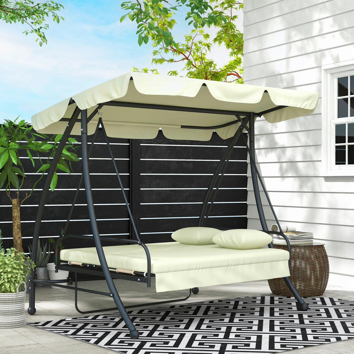 Outsunny Hollywoodschaukel cremeweiß Polyester B/H/L: ca. 125x170x200 cm Hollywoodschaukel - cremeweiß (200,00/125,00/170,00cm) - Outsunny