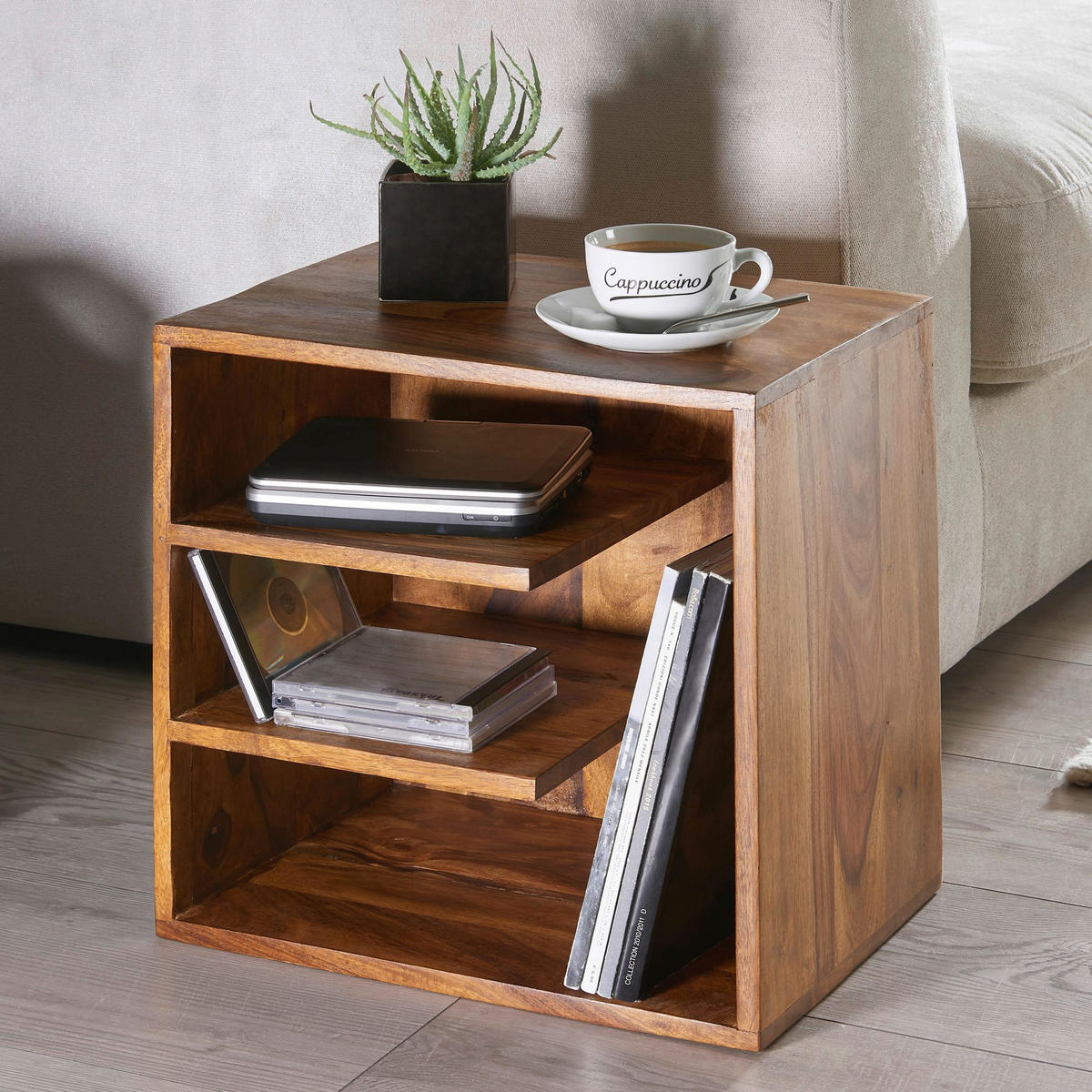 Beistelltisch natur Echtholz B/H/T: ca. 43x43x30 cm Beistelltisch - natur (43,00/43,00/30,00cm) - Wohnling