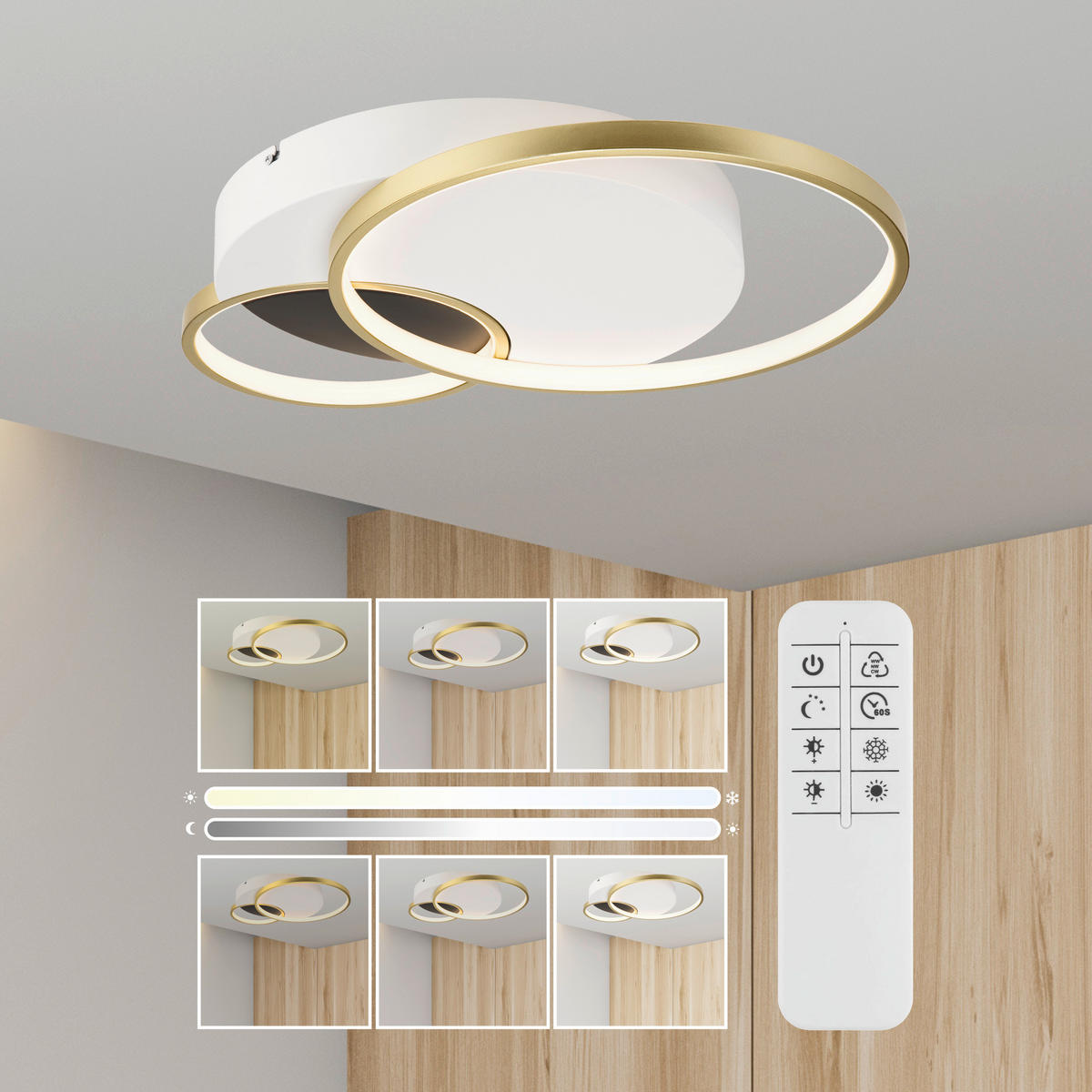 Lamkur LED-Deckenleuchte BENITO 50973 gold weiß Stahl PVC H/L: ca. 7x57 cm 3 Brennstellen Benito - gold/weiß (57,00cm) - Lamkur