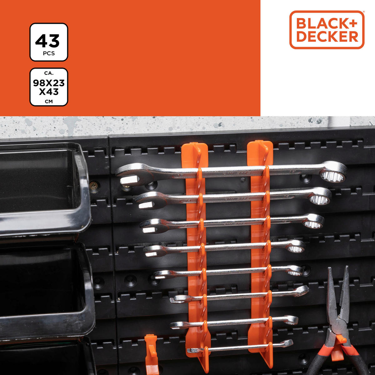 BLACK+DECKER Werkzeugwand orange B/H/L: ca. 14,2x56,3x50 cm Werkzeugwand_43tlg. - orange/schwarz (50,00/14,20/56,30cm) - BLACK+DECKER