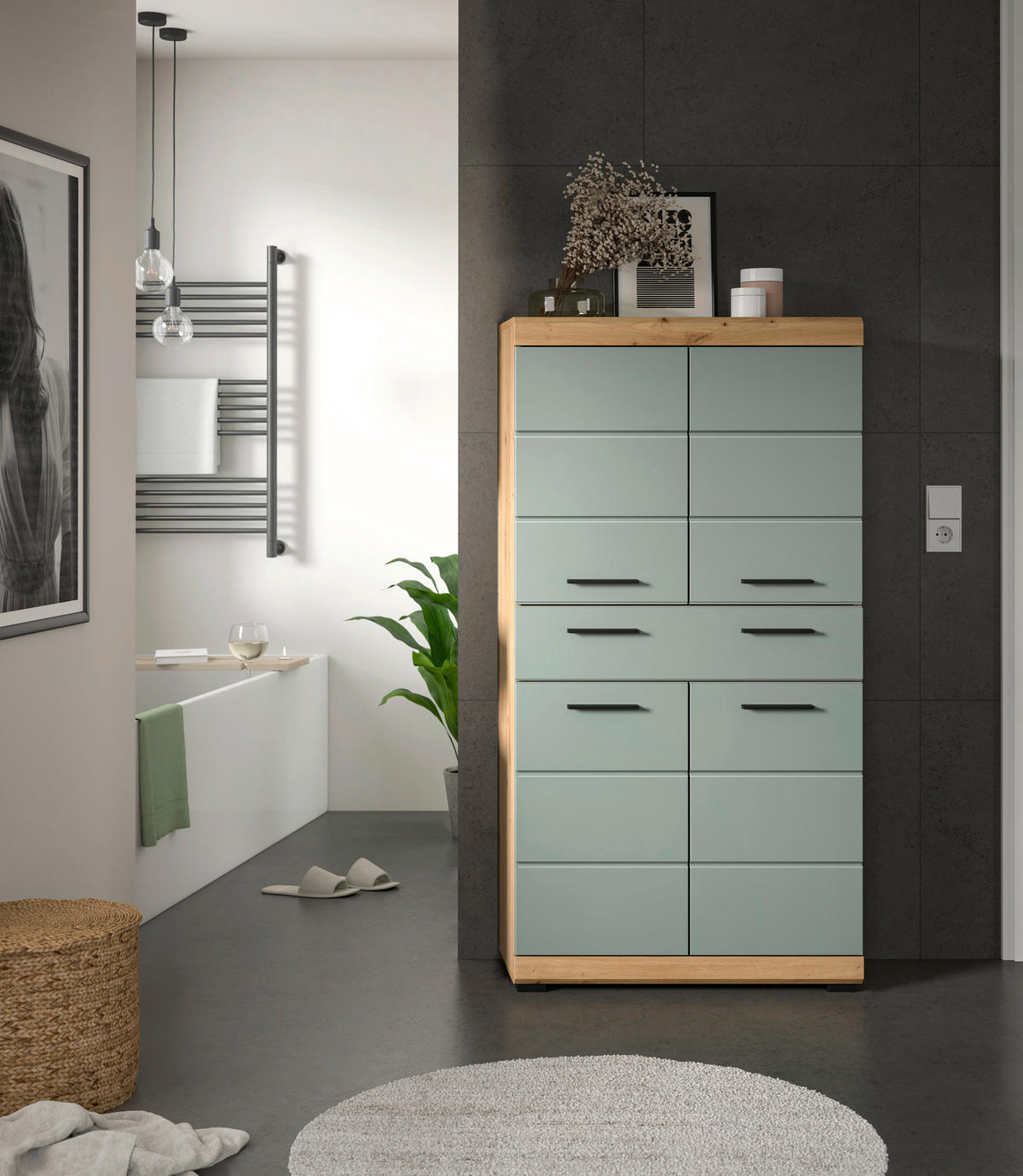 Badezimmer-Set Scout Eiche Artisan Nachbildung salbei Nachbildung B/H/T: ca. 74x141x31 cm Scout - Eiche/salbei (74,00/141,00/31,00cm) - xonox.home