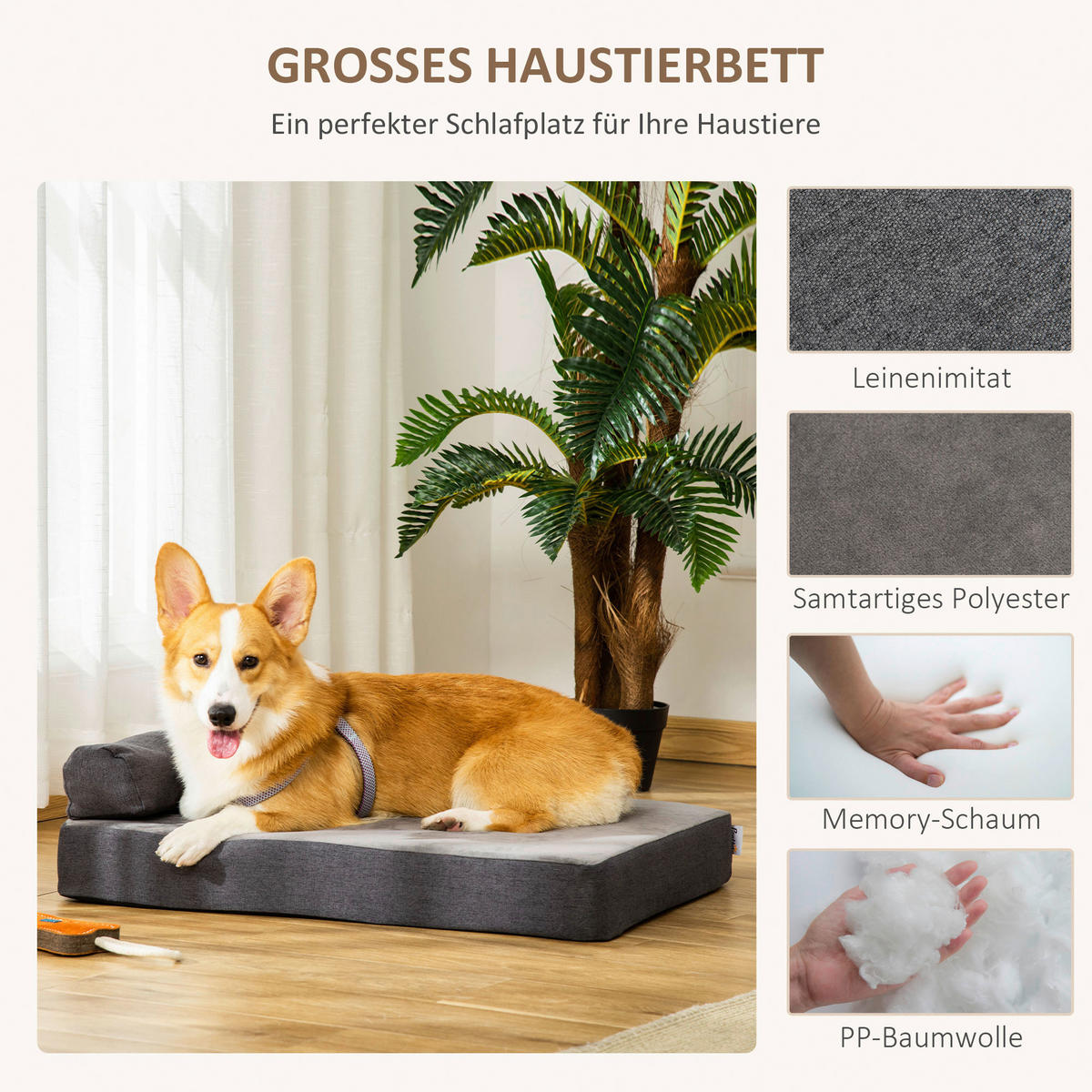 PawHut Hundebett Hundebett - (75,00/55,00/20,00cm) - PawHut