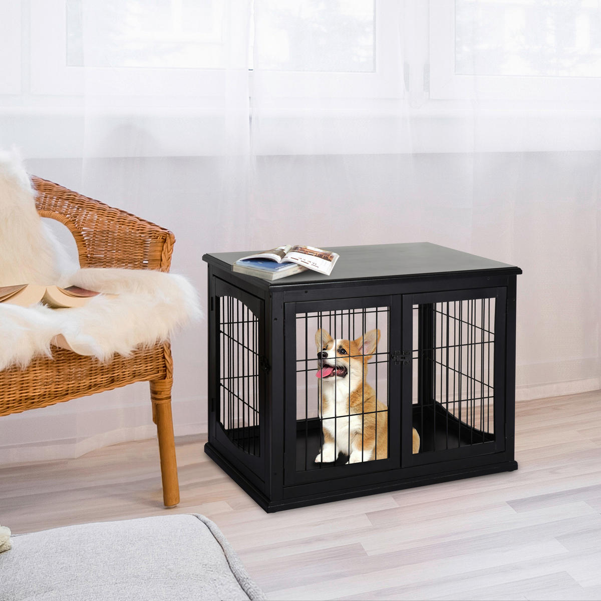 PawHut Hundekäfig schwarz MDF B/H/T: ca. 81x66x59 cm Hundekäfig - schwarz (81,00/66,00/59,00cm) - PawHut