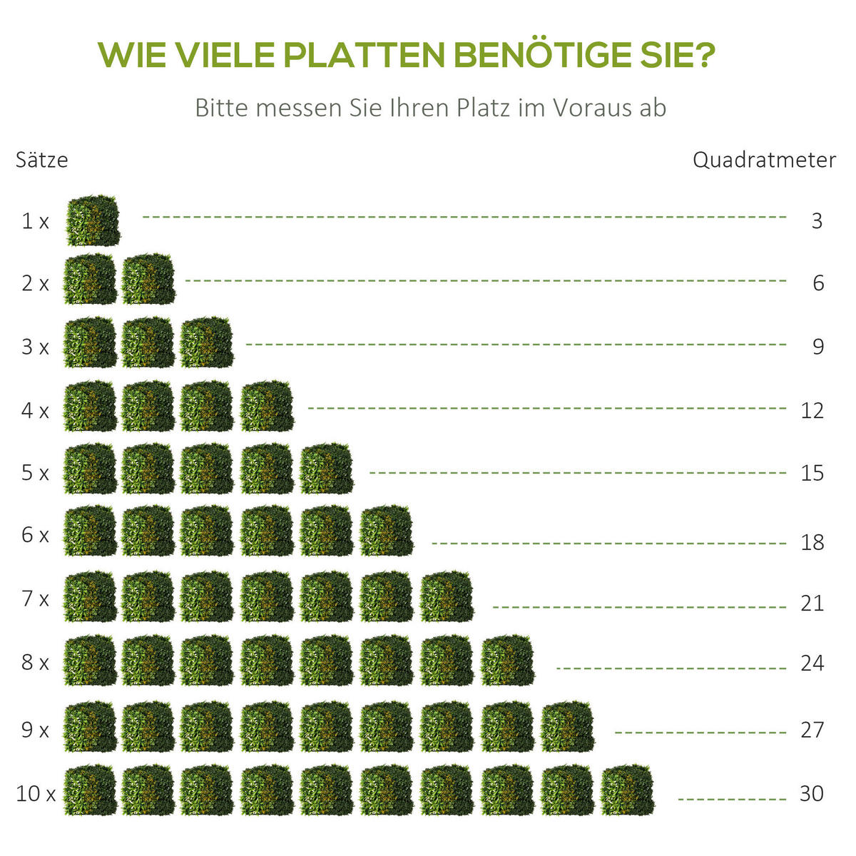 Outsunny Künstliche Hecke Künstliche_Hecke - grün (50,00/50,00/7,00cm) - Outsunny
