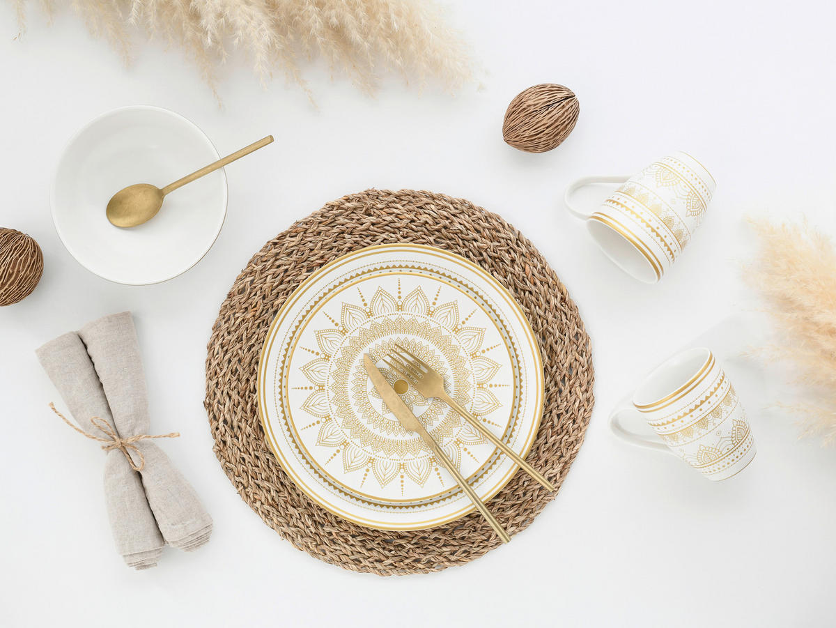 CreaTable Kombiservice MANDALA GOLD weiß Steinzeug 16 tlg. MANDALA GOLD - gold/weiß - CreaTable