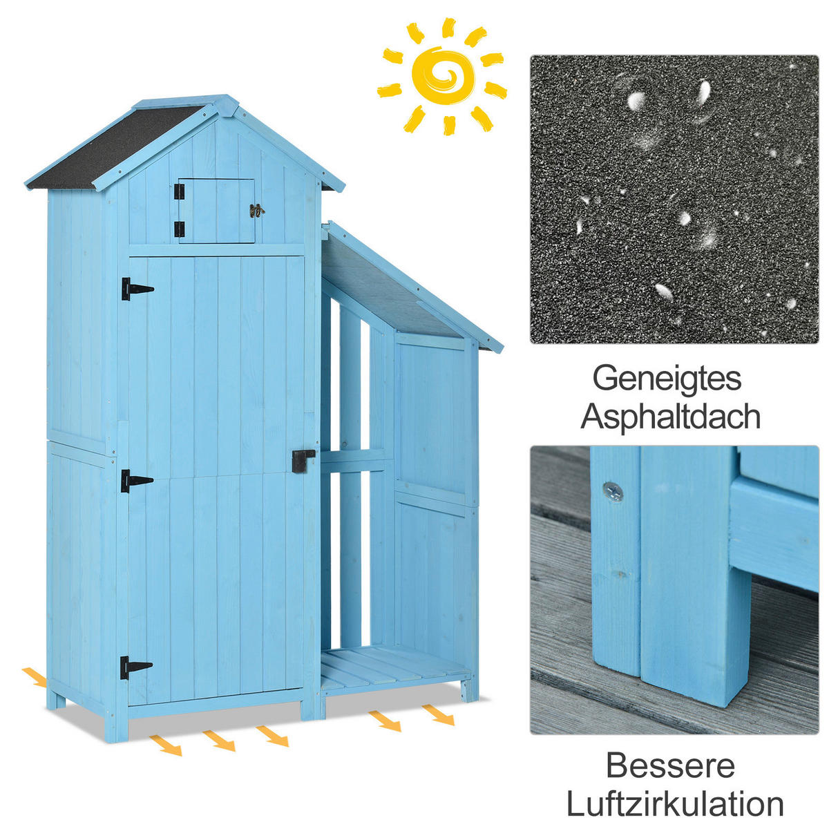 Outsunny Gartenhaus blau B/H/L: ca. 130x180x54,5 cm Gartenhaus - blau (54,50/130,00/180,00cm) - Outsunny