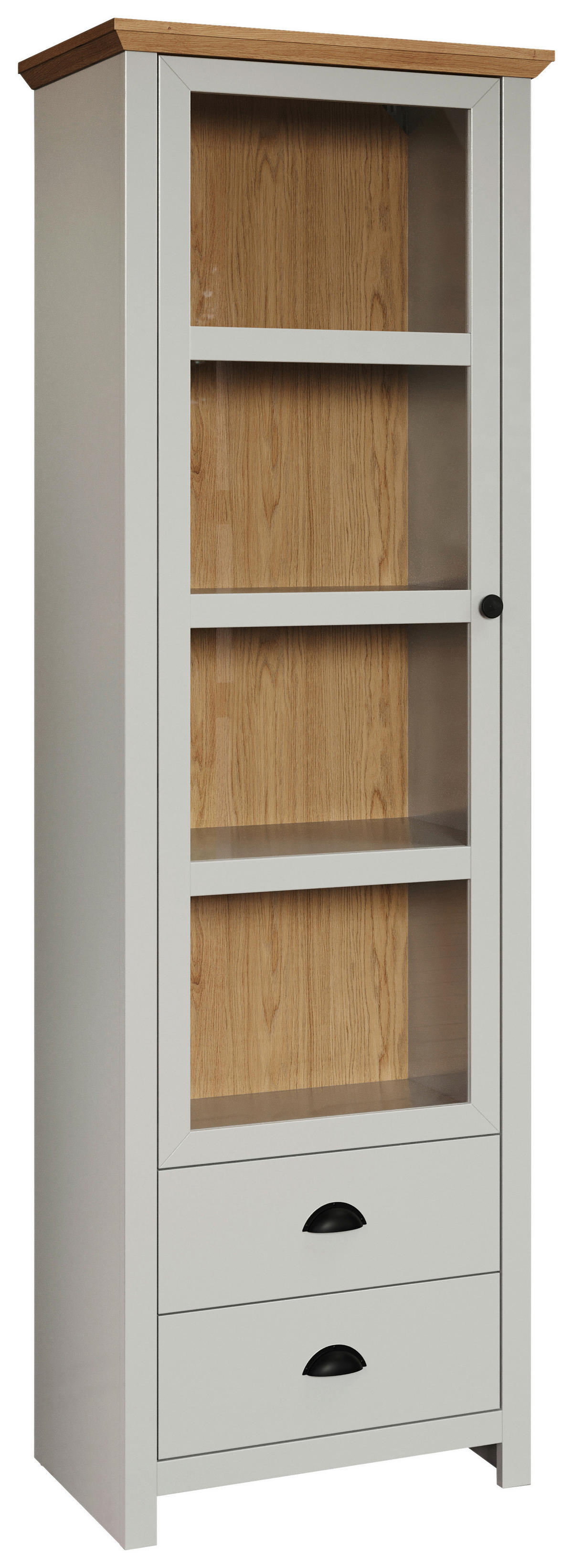 Standvitrine Landside Lichtgrau Eiche Artisan Nachbildung B/H/T: ca. 65x201x41 cm Landside - Lichtgrau/Eiche (65,00/201,00/41,00cm) - Trendteam
