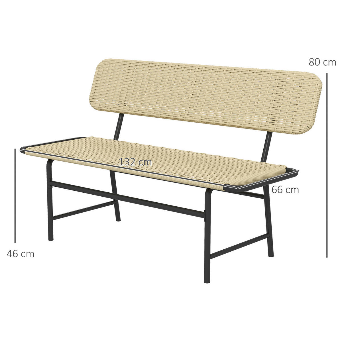Outsunny Gartenbank khaki Polyrattan B/H/L: ca. 66x132x80 cm Gartenbank - khaki (80,00/66,00/132,00cm) - Outsunny