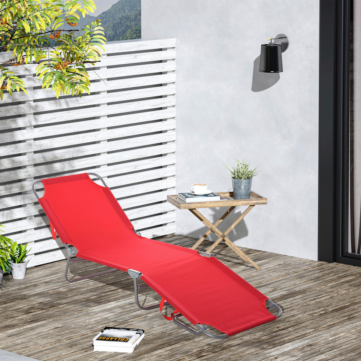 Outsunny Sonnenliege rot Polyester B/H/L: ca. 55x24x187 cm Sonnenliege - rot (187,00/55,00/24,00cm) - Outsunny