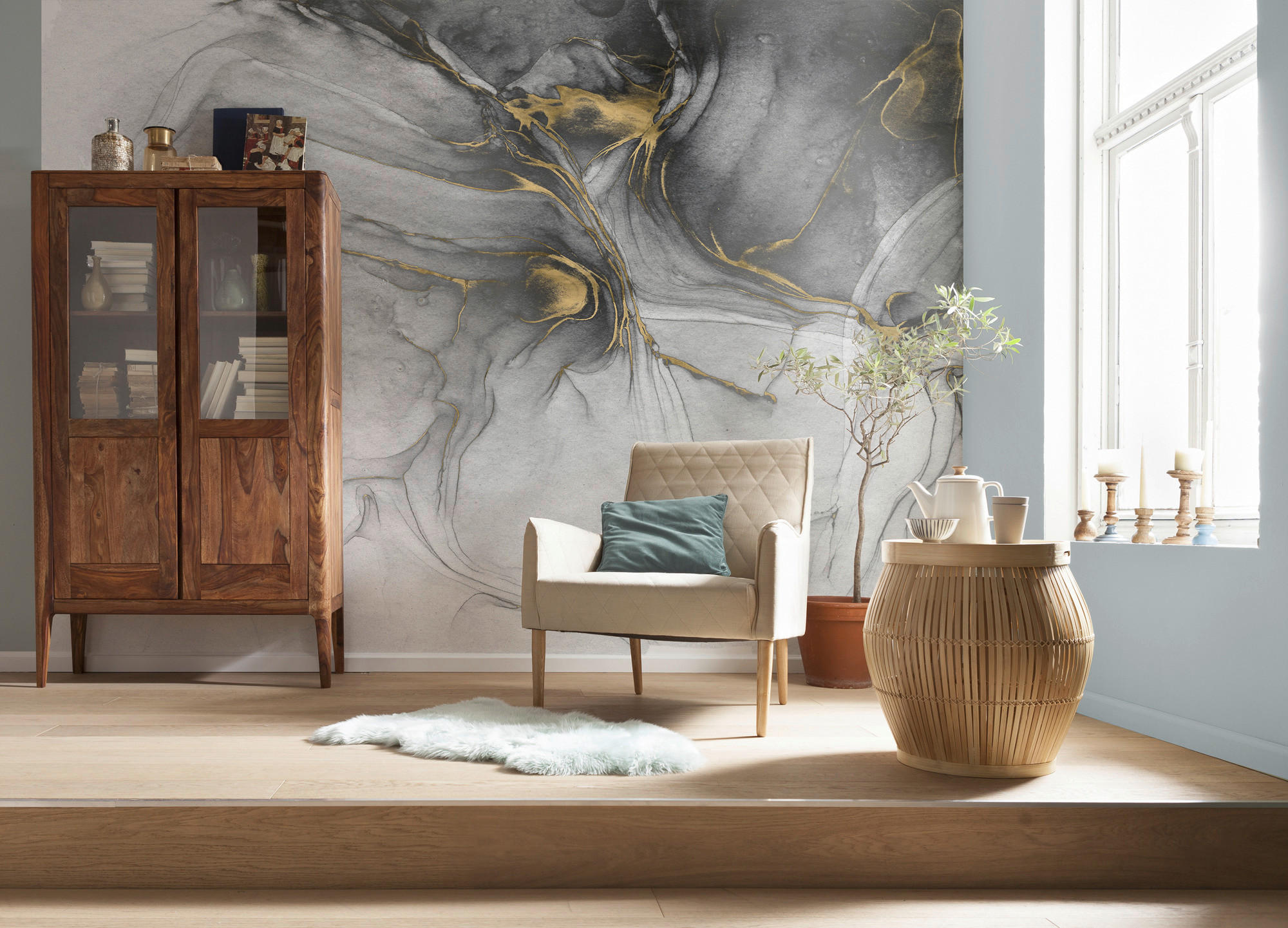 Komar Fototapete Ink Gold Flow B/L: ca. 350x250 cm Ink Gold Flow - (350,00/250,00cm) - Komar