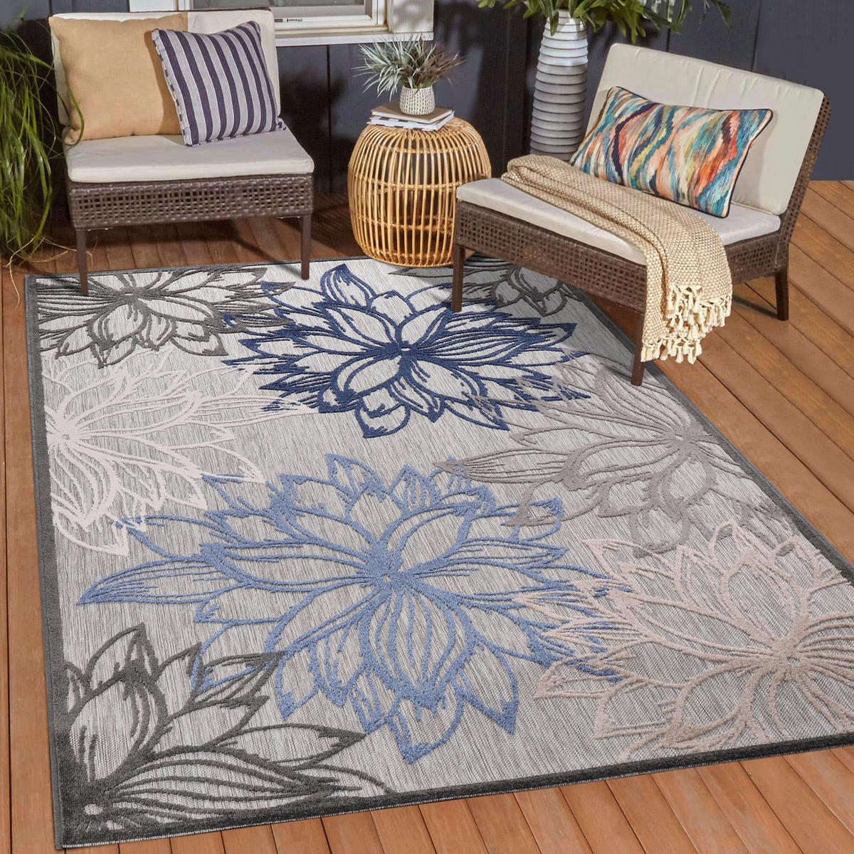 Sanat Outdoorteppich FLORAL grau B/L: ca. 120x170 cm FLORAL - grau (120,00/170,00cm) - Sanat