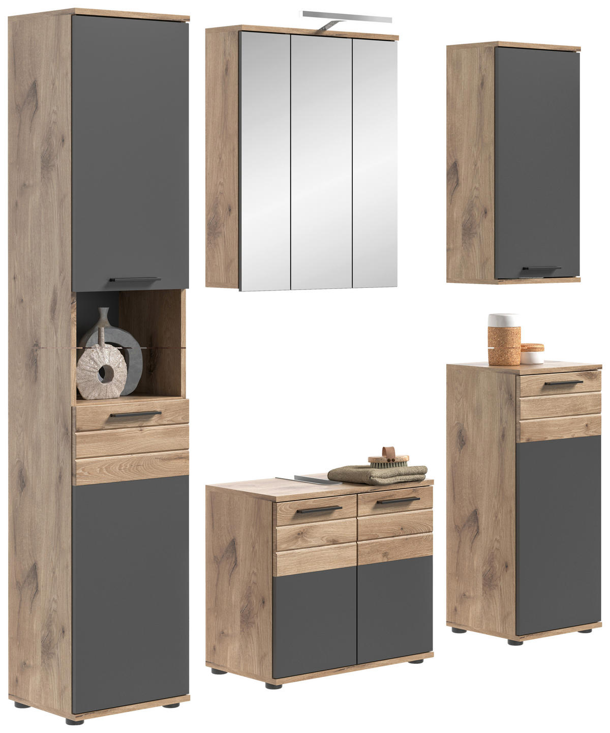 Badezimmer-Set MASON Nox Oak Nachbildung edles Basaltgrau Nachbildung B/H/T: ca. 164x190x34 cm MASON - edles Basaltgrau (164,00/190,00/34,00cm) - xonox.home