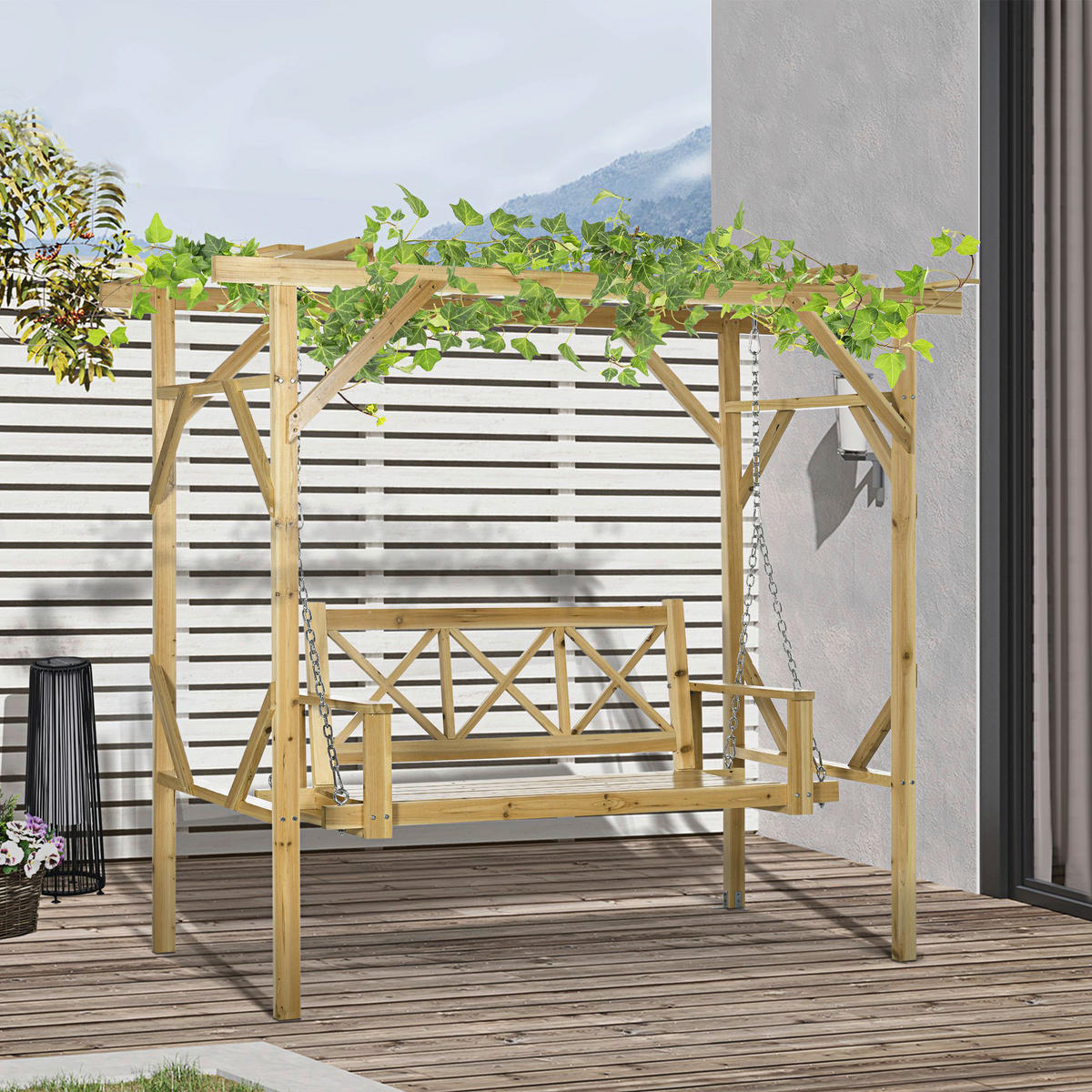 Outsunny Hollywoodschaukel mit Pergola Hollywoodschaukel_mit_Pergola - natur (221,00/140,00/196,00cm) - Outsunny