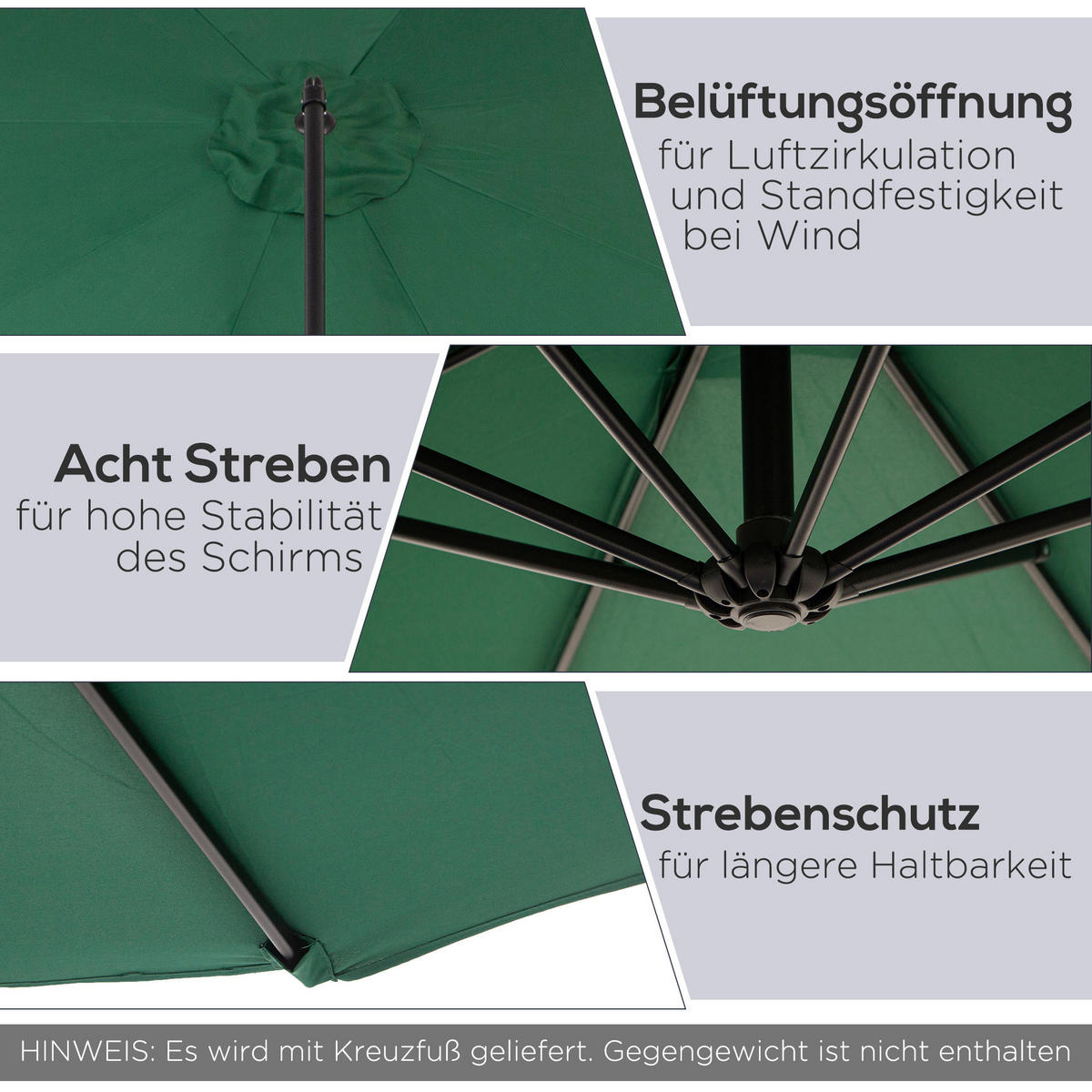 Outsunny Ampelschirm grün Stahl H/D: ca. 245x295 cm Ampelschirm - grün (295,00/245,00cm) - Outsunny