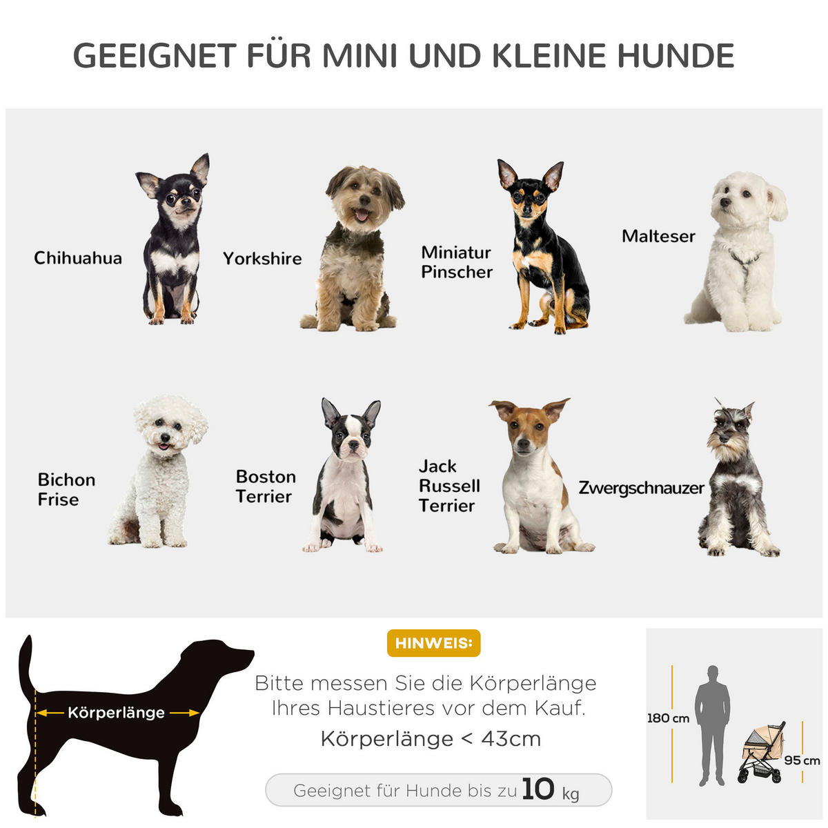 PawHut Hunde-Zubehör braun Edelstahl B/H/L: ca. 52x76,5x95 cm Hundebuggy - braun (95,00/52,00/76,50cm) - PawHut
