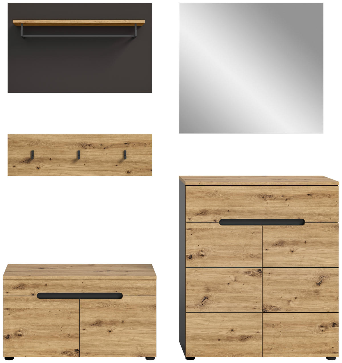 Garderobe CANU edles Basaltgrau Nachbildung Eiche Artisan Nachbildung B/H/T: ca. 175x180x37 cm CANU - Eiche/edles Basaltgrau (175,00/180,00/37,00cm) - xonox.home