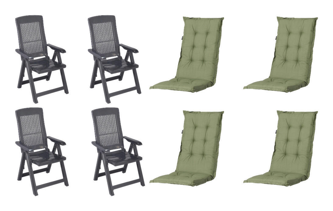 PROGARDEN,MADISON Klappsessel Set + Auflagen Tampa grün Kunststoff B/H/L: ca. 61x109x60 cm Tampa - anthrazit/grün (60,00/61,00/109,00cm) - PROGARDEN,MADISON