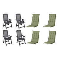 PROGARDEN,MADISON Klappsessel Set + Auflagen Tampa grün Kunststoff B/H/L: ca. 61x109x60 cm Tampa - anthrazit/grün (60,00/61,00/109,00cm) - PROGARDEN,MADISON