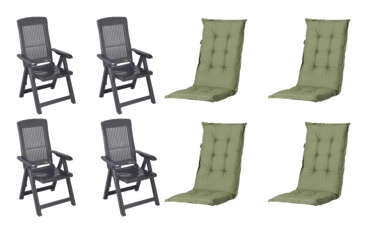 PROGARDEN,MADISON Klappsessel Set + Auflagen Tampa grün Kunststoff B/H/L: ca. 61x109x60 cm Tampa - anthrazit/grün (60,00/61,00/109,00cm) - PROGARDEN,MADISON