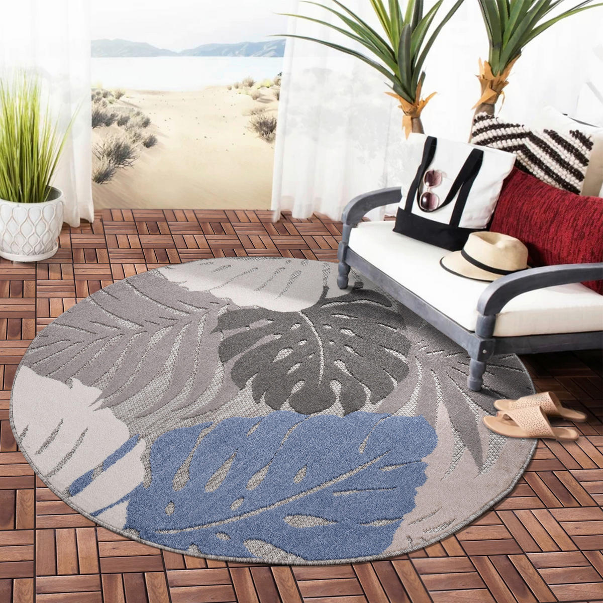 Sanat Outdoorteppich FLORAL beige B/L: ca. 150x150 cm FLORAL - beige (150,00/150,00cm) - Sanat