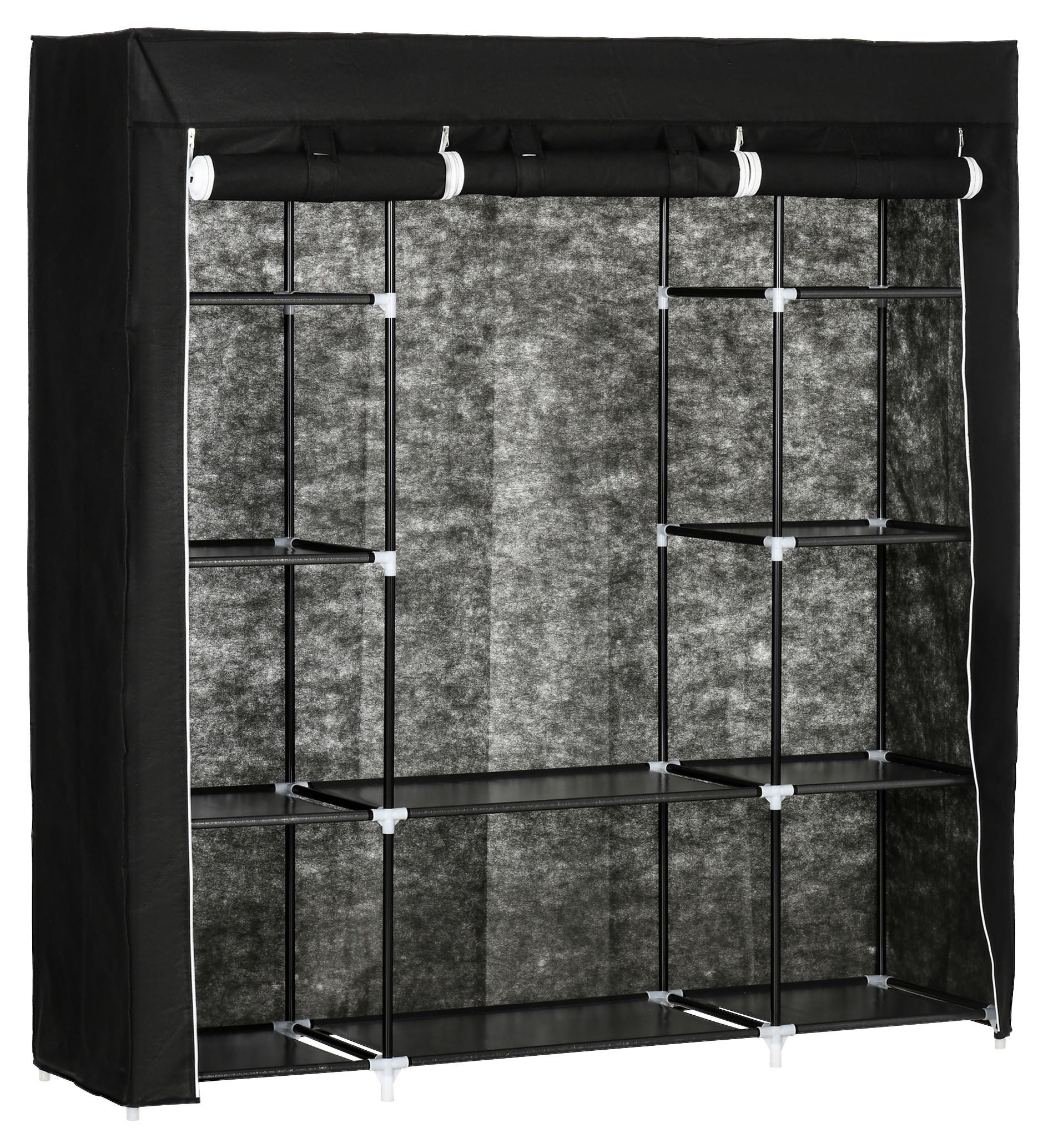 HOMCOM Kleiderschrank schwarz Edelstahl B/H/L: ca. 43x150x162,5 cm Stoffschrank - schwarz (162,50/43,00/150,00cm) - HOMCOM