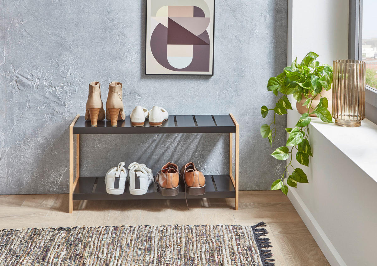 Schuhregal natur schwarz B/H/T: ca. 70x36x26 cm KLEINMÖBEL Schuhregal - natur/schwarz (70,00/36,00/26,00cm) - xonox.home